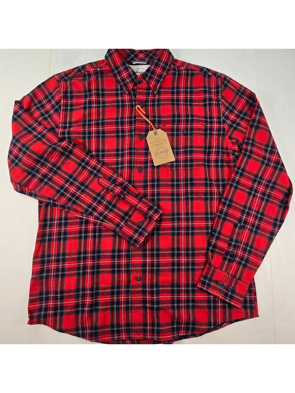 Weatherproof Vintage Shirt Mens L Large Red Plaid Flannel Long Sleeve NWT